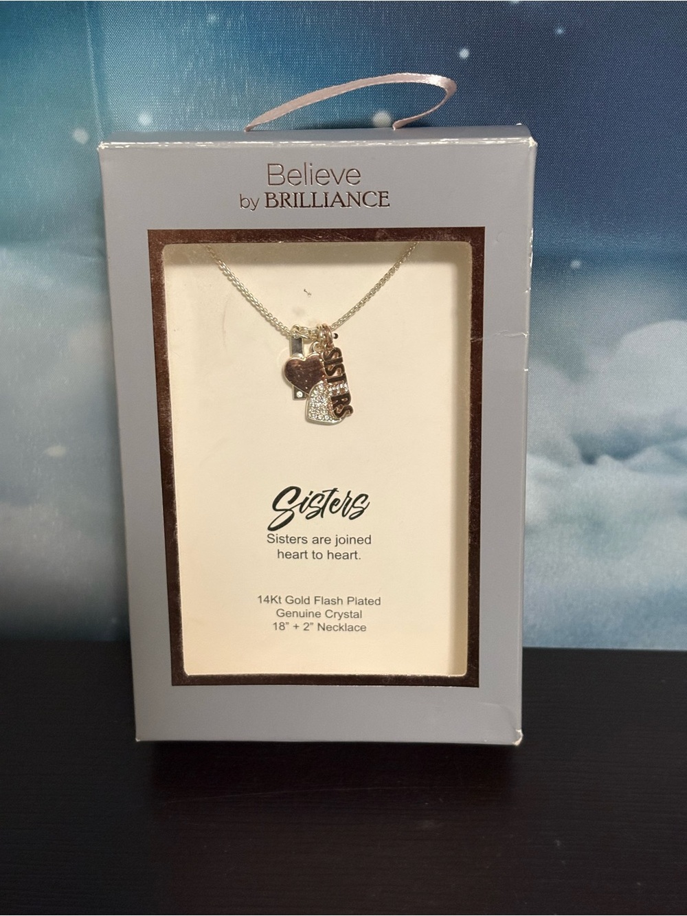 Believe by Brilliance Sisters necklace 14K gold flash plated genuine crystal NIB